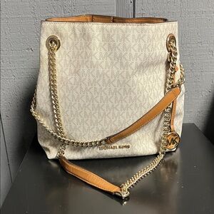 Michael Kors Cream and Tan Shoulder Bag